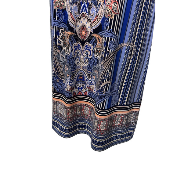 Women's size 16 blue, black, peach multi colored knee length short sleeve dress - Picture 3 of 5